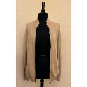Men's Club Room Khaki Zip Front Ribbed Pocketed Sweater - Sz L